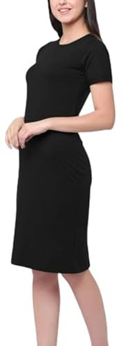P&R DANCEWEAR LTD Women's Plain Bodycon Short Sleeve Midi/Maxi Dress – Round Neck, Casual & Comfortable Fit(Black, S-M)