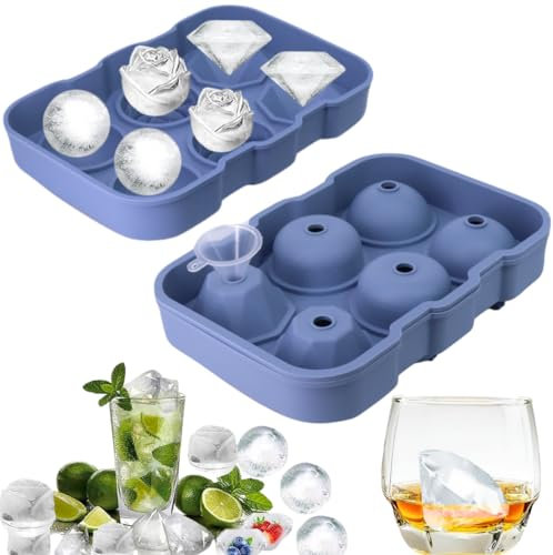 Orapink 1 Pcs Silicone Ice Cube Trays,6-Cavity Rose Diamond Ball Ice Cube Mould with Funnel Silicone Ice Cube Mould for Chilled Drinks,Whiskey & Cocktails Easy Release
