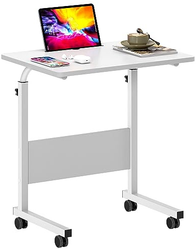 SDHYL Table Roulette Hauteur Reglable Table Roulante pour Lit Canapé Table d'appoint Mobile 60x40 cm Table Bureau avec roulettes Verrouillables pour Ordinateur Portable + Rainure pour Tablette Blanc