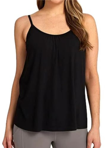 SEDEX Vest Top with Built in Bra UK, Women's Vests Loose Fitting Tank Top with Padded Bra Ladies Casual Loose Cami Flowy Adjustable Strap Camisole Tops Black