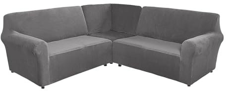 GUYIRT Sofabezug L Form, Couchbezug L Form Samt, Ecksofa Bezug L Shape 5 Sitzer, Sofabezug Ecksofa L Form rutschfest, Sofa Cover L Shape (hellgrau)