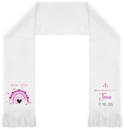 LIEBTASTISCH Taufschal personalisierbar in vielen Farben & Motiven - 116cm Taufaufleger lang für Jungen & Mädchen - Taufe Schal mit Namen, Tauf-Aufleger, Taufüberwurf (Regenbogen, Pink)