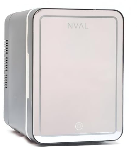 NVAL Mini Nevera Cosmeticos - Mini Nevera con Espejo Iluminado, Mini Nevera 4L, Mini Nevera Portatil 12V/220V, Mini Neveras Para Habitacion, Mini Nevera Electrica, Nevera Oficina, Mini Fridge