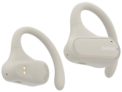 Belkin SoundForm ClearFit Auricolari Wireless Open-Ear Sportivi e Leggeri, Auricolari Bluetooth Resistenti all'Acqua (IPX5), Cuffie Wireless per Escursionismo, Ciclismo e Corsa, Grigio Sabbia
