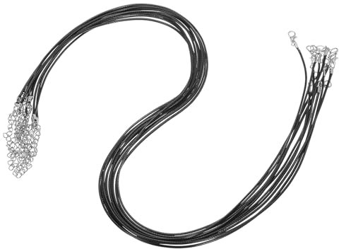 sourcing map 10pcs 24 Inch Waxed Necklace Cord, Bulk Necklace String with Clasp 1.5mm Waxed Leather Cord Rope for Jewelry Making DIY Bracelet Pendant,Black
