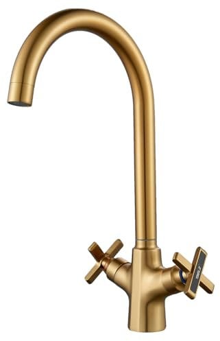 BELZ Kitchen Sink Mixer Taps Monobloc Swivel Spout Chrome Brass Dual Lever with Hoses for Kitchen Sink&Bar,Gold