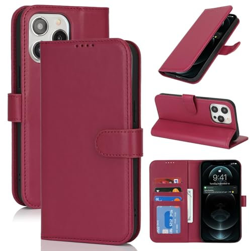 Zouzt for iPhone 13 Pro Max Wallet Case with Card Holder iPhone 12 Pro Max Case Wallet for Women Men, Magnetic Snap Premium PU Leather Flip Folio Durable Kickstand Shockproof Phone Case, Red