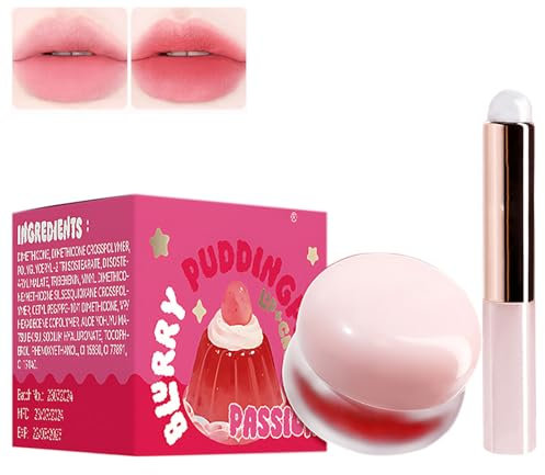 Lip Pudding Pot, Blurring Makeup Blush, Aufbaubares, Leichtes, Lip&Cheek Blurry Pudding Pot, Vielseitig Verwendbares, Mit Einem Lip Pudding Pot-Pinsel, Weiches, Mattes, Samtiges Finish (Passion, 32g)