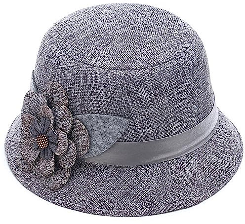 Trapper Damen Sonnenhut aus Leinen, atmungsaktiv, große Blume, Prinzessinnenhut, Winter, Thermo-Trapperhut mit Brille, grau, Einheitsgröße