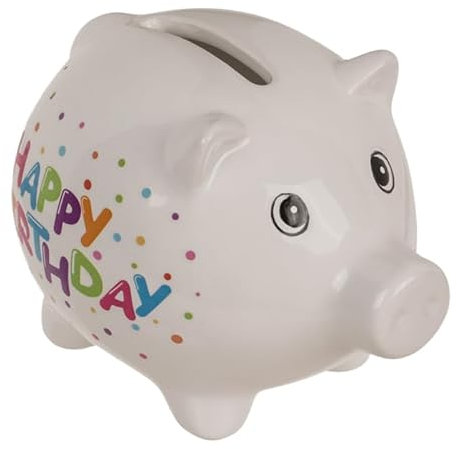 Keramik-Sparschwein Happy Birthday, originelle Spardose, ca. 8,8 cm, Geburtstagsgeschenk