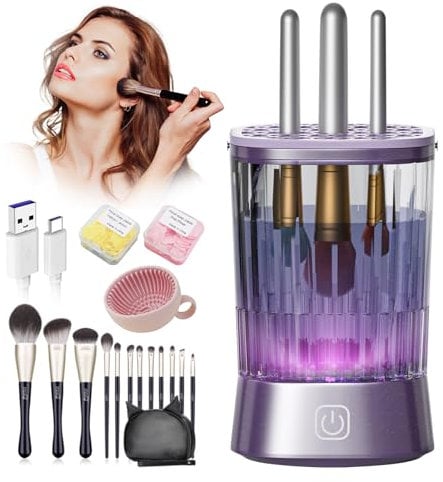 IUHFSIFS 4.0 Upgrade Make Up Brush Cleaner 【9000RPM Ultra-Power Motor 4.0】【For Perfect Cleaning Makeup Brushes】Makeup Brushes Cleaner Machine Electric Makeup Brush Cleaner Purple
