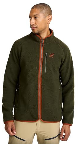 RevolutionRace Canyon Full-Zip Pile Fleece da Uomo, Giacca in Pile da Esterno Perfetta per l'escursionismo, Forest Night/Rusty Orange, L