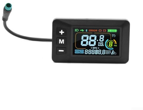 Eawfgtuw Display per bici elettrica 24 V 36 V 48 V 60 V schermo LCD con cavo di interfaccia impermeabile a 5 pin, compatibile con controller 02OMD, materiale ABS, nero, per manubri Φ22,2 mm