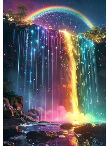 EOBROMD Diamond Painting Regenbogen, 5D Diamant Painting Bilder für Erwachsene Wasserfall, DIY Fantasie Diamant Malerei Set für Wanddekoration 30x40 cm
