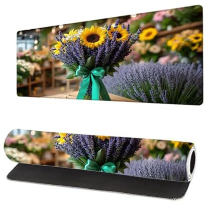 Mauspad XXL 1200x600x3mm, Sonnenblume Groß Mousepad Gaming mit Motiv, Lavendel Verlängertes Mouse Pad Tastatur Matte, rutschfeste Gummibasis, Vernähte Kanten Anti-Rutsch Mauspad Desk Mat Für Home A-2