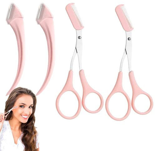 XURJUMI Set Of 4 Perfilador De Cejas, Precisión Profesional,Recortadora De Cejastijeras De Cejas Con Peine,Tijeras Para Cejas Con Peine Para Acortar Cejas Y Pestañas Para Hombres Y Mujeres