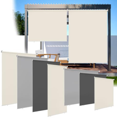 Ollewiellan Tenda da sole verticale 180 x 240 cm, 2x tenda da sole per balcone, tenda a rullo protezione dal vento, tenda laterale, resistente alle intemperie, Beige