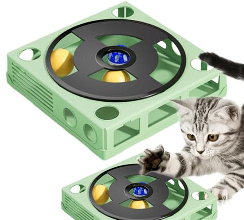 Huvqianu Cat Food Puzzle, Strategy Treat Maze Box, 9.84x9.84in Phonograph Interactive Toy, Turntable Track Puzzle, Enrichment Game Indoor Cats, Mental Stimulation for Kittens