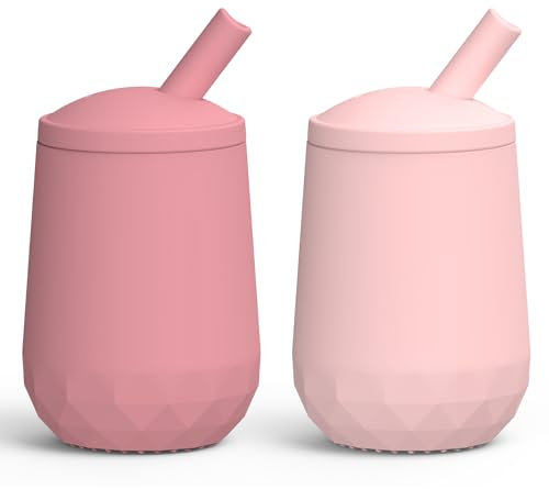 2er-Pack Strohhalmbecher mit Strohhalm aus Silikon, Seposeve Trinklernbecher ab 6 Monate +, Auslaufsicherer Kleinkindbecher mit Strohhalm 12–24 Monate, Leicht zu halten, Durchflusskontrolle, Lila Pink