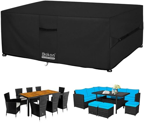 Dokon Garden Furniture Covers Waterproof Upgrade 420D Oxford Fabric Cube Patio Set Cover Weatherproof Winter Outdoor Table and Chair Cover with Air Vents, Multi-size (200x100x74cm)