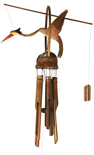 Tokoindah Handgefertigtes Bambuswindspiel aus Naturmaterialien – Auswahl: Drache, Vogel, Eule oder als Schwing-Figur – Gartendeko, sanfte Klänge & nachhaltiges Design, wetterfest (Vogel-BambooWS)