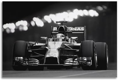 KUAILI F1 Retro-Poster für Auto, Schlafzimmer, Wandkunst, Dekoration, Leinwand, 30 x 45 cm, ungerahmt, Schwarz und Weiß