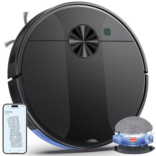 Chuboor Robot aspirateur 3 en 1 6000 Pa 180 degrés Obstacle Detour - Forte Puissance d'aspiration - Auto-Rechargeable - avec Fonction vocale Wi-FI/Application - 150 Min de Course - pour Tous Les