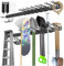 Cioquli Gerätehalter Wandhalterung, 200cm Gartengerätehalter Metall mit 5 Schienen, Besenhalterung Wand mit 15 Verstellbaren Metallhaken, Tool Organizer Wandhalterung für Besen, Schaufel, Gartengeräte