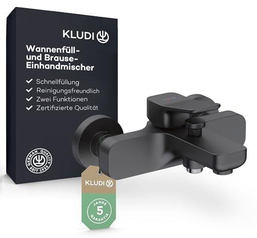 KLUDI-X3 Badewannenarmatur für 2 Verbraucher, Aufputz zur Wandmontage mit S-Anschlüssen, Wannenfüll- und Brause-Einhandmischer, Mischbatterie in Schwarz Matt
