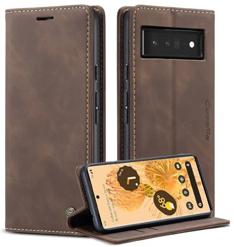 Monweicz Handyhülle für Google Pixel 6 Pro Hülle Premium Lederhülle Klappbar Flip Case Tasche Magnet Kartenfach Standfunktion Klapphülle Schutzhülle für Google Pixel 6 Pro - Kaffee