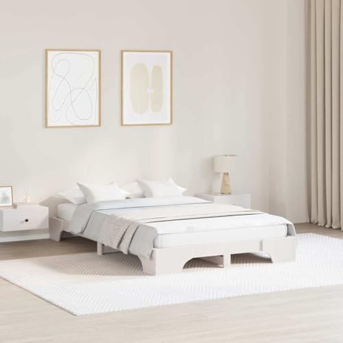 vidaXL Bettrahmen Weiß 120 x 200 cm Massives Kiefernholz, Stylisches, rechteckiges Kiefernbett für Moderne Schlafzimmer, Robustes Design, echtes Holz Möbelstück