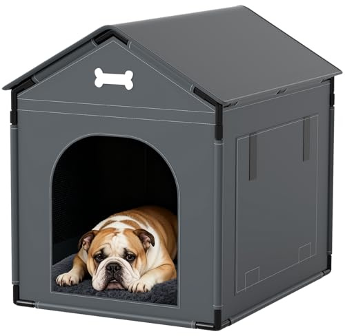 Große Hundehütte für den Innenbereich mit Plüschkissen, Hundehütte für innen mit stabilem Rahmen, wasserdichtes Haustierhaus, geeignet für kleine, mittelgroße Hunde, 68,6 x 53,3 x 68,6 cm, Grau