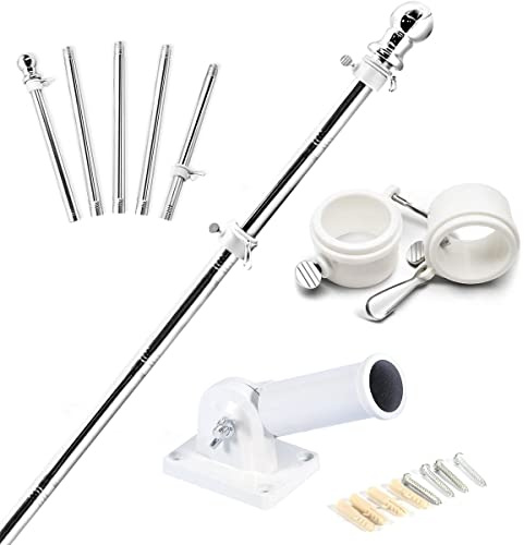 PEIZHIYC Set de mástil de bandera de 1.8M de acero inoxidable telescópico con soporte, mástil telescópico, mástil de bandera, accesorio de mástil de bandera para casa, jardín, patio, valla exterior