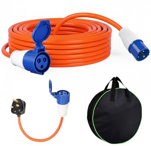10M Extension Lead Cable - 240V 16A Camping Extension Lead, Caravan Hook Up Cable, Waterproof Power Cable with 0.35M 3 Pin Fly Lead Converter, for Motorhomes Campervans
