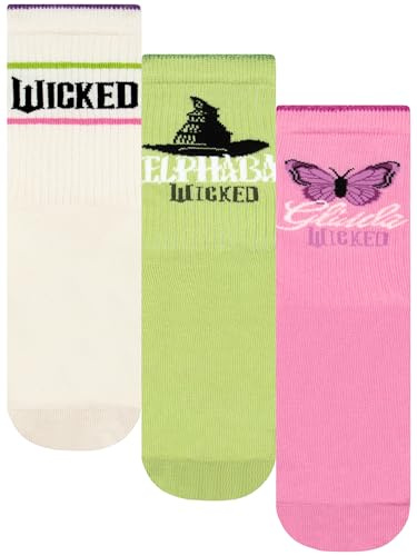 Wicked Girls Socks Pack Of 3, 3 Pack Multipack Glinda And Elphaba Kids Socks, Official Merchandise, Sizes Kids 13 To Adults 6