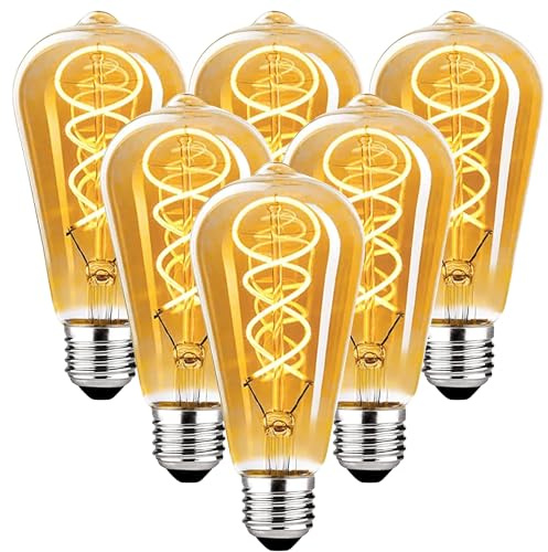 HUSTUNG Edison Vintage Glühbirne E27 4W Dimmbar LED ST64 - Bernstein, 6 Stück