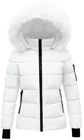 KHIRVWL Doudoune Femme Hiver Chaude- Manteau Matelassée à Capuche Amovible En Peluche- Veste Légère Avec Poches Et Zippé- Blouson Slim Fit Col Montant- Manteaux Mi Saison Puffer Jacket Manches