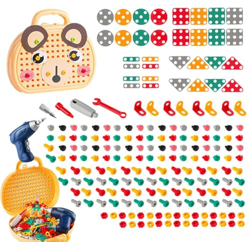 Werkzeugkasten für Kinder DIY - 45-teiliges Bausatz, Elektrisches Bohrer-Set, Werkzeugkiste für pädagogische Baumeister | Kreatives Montageset für B