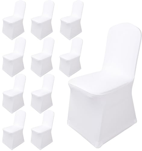 BORDEAG Stuhlhussen Weiß,10 Stück Universeller Stretch Stuhlbezug, Abnehmbarer Elasthan Spandex Stuhlbezüge, Waschbarer Hussen für Stühle, Elastisch Stuhlschutz Stuhlbezug für Hochzeit, Party, Hotel