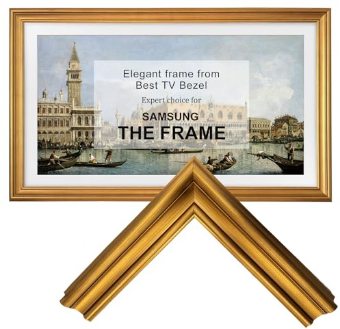 Samsung The Frame TV Bezel/Mounts Bright Gold,Compatible ONLY with Samsung The Frame TV 65/PRO(Fits 2021-2026 models, model codes:65LS03A/B/C/D/FA/FW/HE/HW) (Bright Gold, 65-LS03)