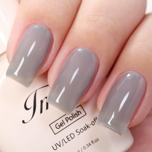 Imtiti Hema-Free Sheer Jelly Grey Nude Gel Nail Polish 10ml - UV LED Soak-Off Translucent Ash Grey Nail Gel, Salon-Grade Long-Lasting 28+ Days for DIY & Pro Manicures