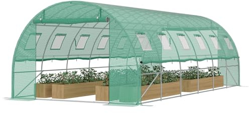 Froadp Gewächshaus Folientunnel 3 x 6 x 2 m, Tomatenhaus mit verzinktem Stahlrahmen, Foliengewächshaus mit Fenstern & Reißverschlusstüren, Gartengewächshaus für Gemüse & Pflanzen, Grün