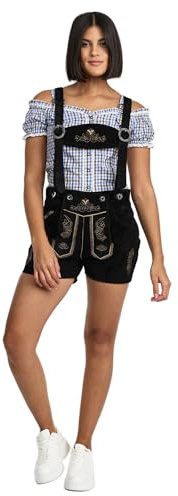 Steigenhöfer Lederhose Damen Tracht Shorts - 100% Rindsleder - Marina - Traditionelle Kurze Hose für Frauen Hot Pants - Inklusive verstellbaren Trägern - Dirndl Alternative