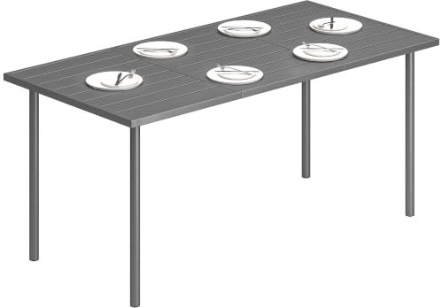 Outsunny Gartentisch 165 x 80 cm für 6 Personen Esstisch Outdoor Dunkelgrau | Mit Lamellen-Tischplatte, Stahlrahmen, Rechteckiger Terrassentisch, Wetterfeste Balkontisch, für Garten Balkon Terrasse