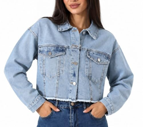 NIKOONOVA Cropped Denim Jacket Women – Lightweight Summer Jean Jacket, Rhinestone Detail, Short Fit, Casual Outfit for Dresses & Jeans (S–XL)