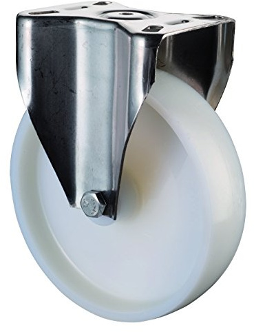 BS Rollen Edelstahl-Bockrolle, Anschraubplatte, Kunststoffrad, 150 mm, H110.A90.150