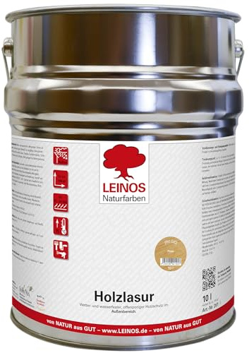 Wetterfeste Holzlasur für Außen 022 Pinie 10,00 Liter – offenporiger Holzschutz mit Filmschutz gegen Pilzbefall – für Fenster, Türen, Zäune & Pergolen – wasserabweisend, lasierend