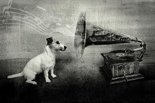 1art1 Hunde Poster His Master's Voice, Jack Russell Terrier Kunstdruck Bild 120x80 cm