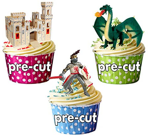 St George's Mittelalter-Party-Set, 36 Cupcake-Topper, essbare Aufstelldekorationen