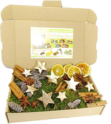 MGS SHOP Deko - Mix WEIHNACHTEN Bastelset kreative Idee Natur Dekoration mit Moos Anis Zimt Orangenscheibe Kokosstern (GOLD)